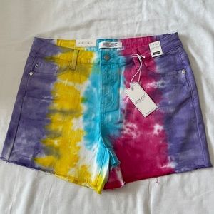NEW Judy Blue XL Tie Dye ‘Snow Cone’ Rainbow High Waist Shorts